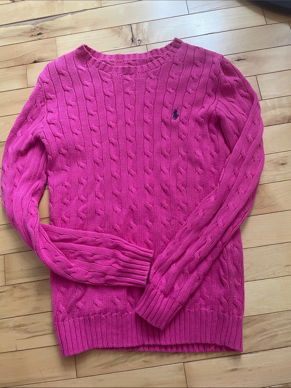 Ralph Lauren Bright Pink Cable-Knit Crewneck Sweater